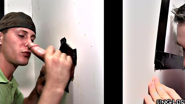 Straight gloryhole visitor fooled by hunk