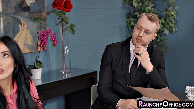 Sexy Lingerie Secretary Smashed in Threesome