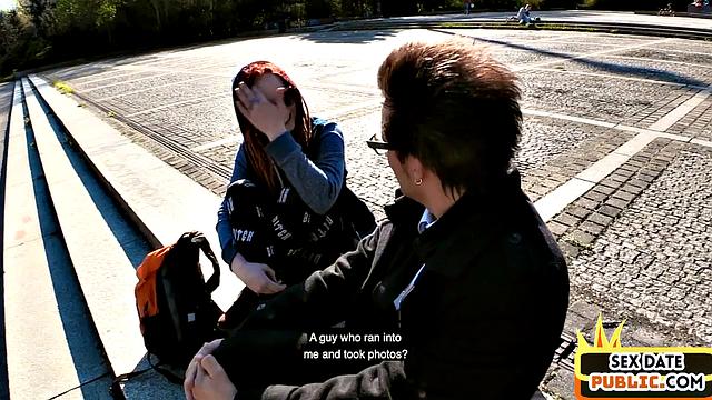 Skinny German redhead babe fucked in public
