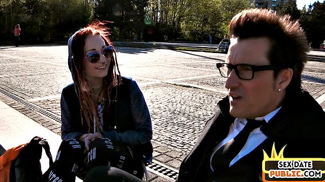Skinny German redhead babe fucked in public