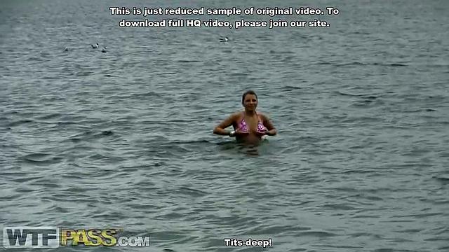 Redhead bikini girl in group sex