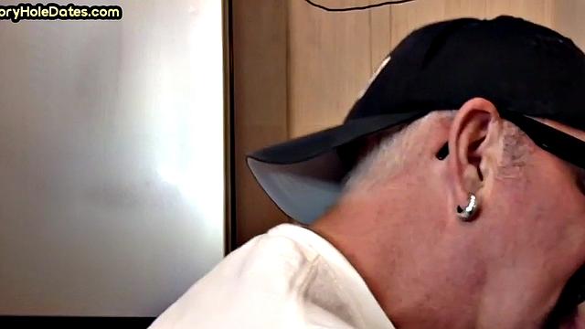 Gloryhole lover giving brain and tickles with moustache