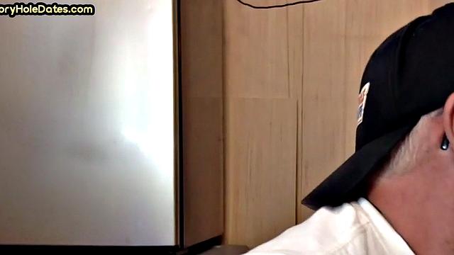 Gloryhole lover giving brain and tickles with moustache