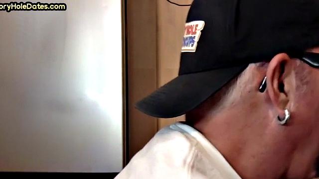 Gloryhole lover giving brain and tickles with moustache