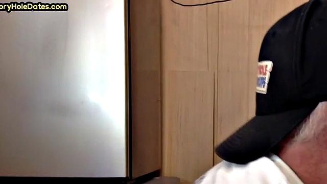 Gloryhole lover giving brain and tickles with moustache