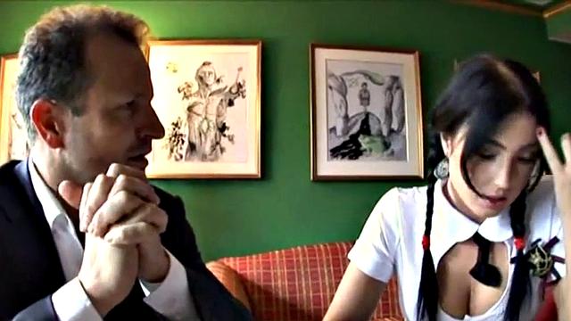 Teen schoolgirl rides grandpa