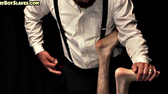 Dom DILF in suit toys skinny twinks with dildo