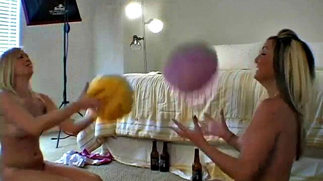 Blonde teens strip down & play kinky games in the bedroom