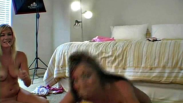 Blonde teens strip down & play kinky games in the bedroom