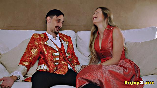 Depravity light-haired deepthroats stiffy in tight tights, worships asshole