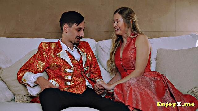 Depravity light-haired deepthroats stiffy in tight tights, worships asshole