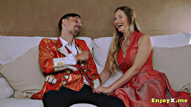 Depravity light-haired deepthroats stiffy in tight tights, worships asshole