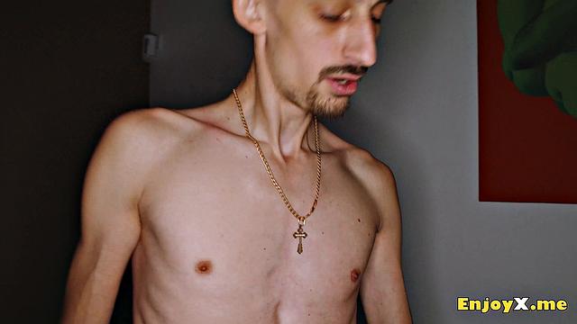 Depravity light-haired deepthroats stiffy in tight tights, worships asshole