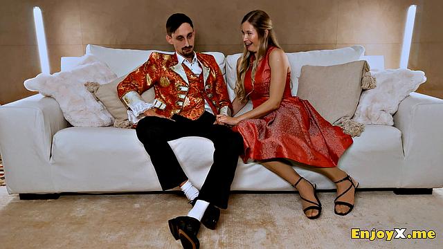 Depravity light-haired deepthroats stiffy in tight tights, worships asshole