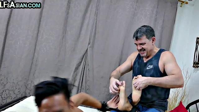 Footfetish DILF tickles and drills Asian twink in skinny ass