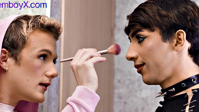 3some skinny femboys plowed by muscled gay DILF