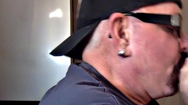 Homemade gloryhole DILF sucks cock at home in closeup