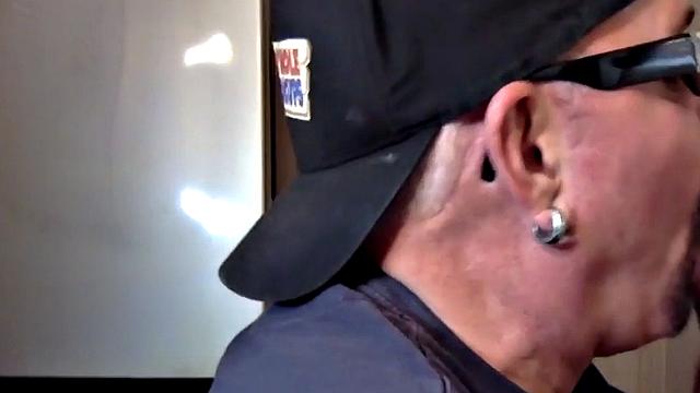 Homemade gloryhole DILF sucks cock at home in closeup