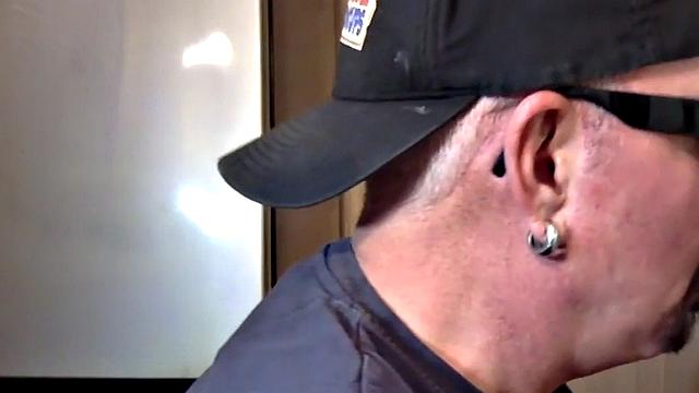 Homemade gloryhole DILF sucks cock at home in closeup