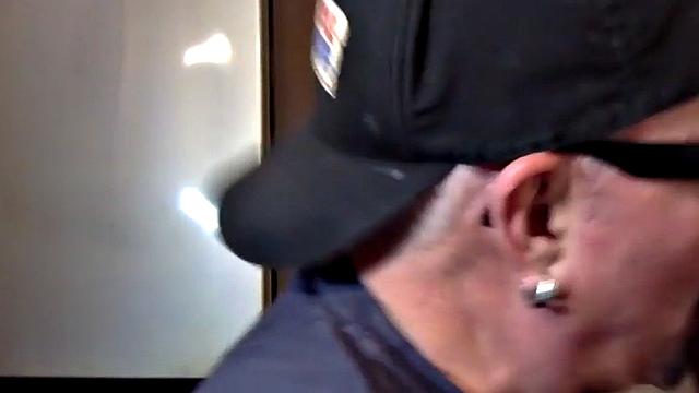 Homemade gloryhole DILF sucks cock at home in closeup