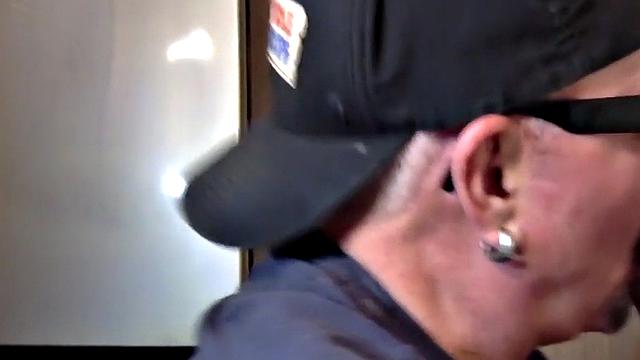 Homemade gloryhole DILF sucks cock at home in closeup