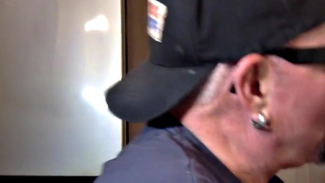 Homemade gloryhole DILF sucks cock at home in closeup