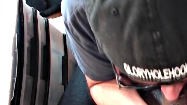 Homemade gloryhole DILF sucks cock at home in closeup