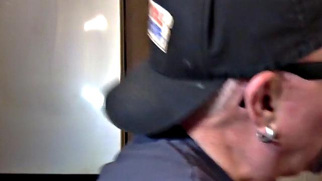 Homemade gloryhole DILF sucks cock at home in closeup