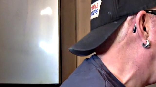 Homemade gloryhole DILF sucks cock at home in closeup