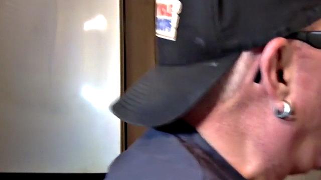 Homemade gloryhole DILF sucks cock at home in closeup