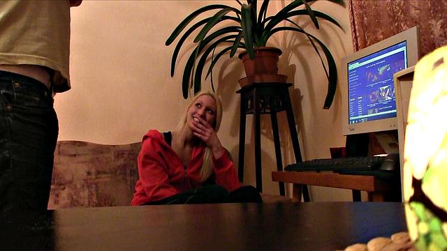 Blonde with a tattoo gets her pussy fixed by repairman with a dick