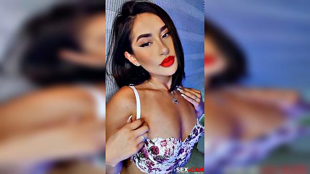 Brunette with Red Lips Teasing Soft