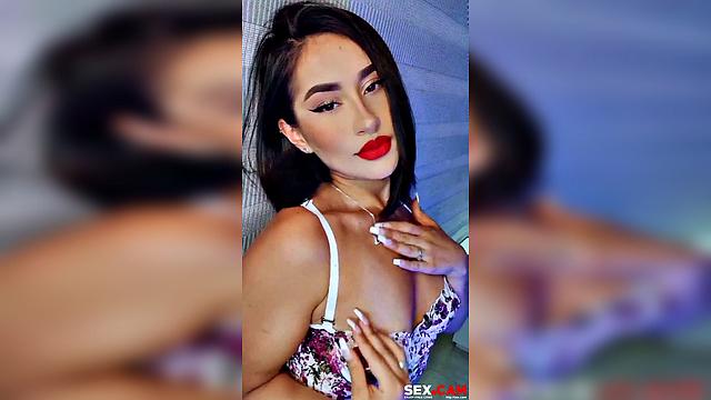 Brunette with Red Lips Teasing Soft