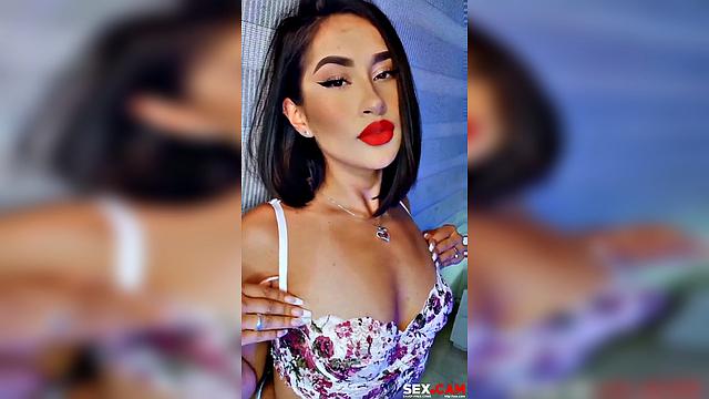 Brunette with Red Lips Teasing Soft