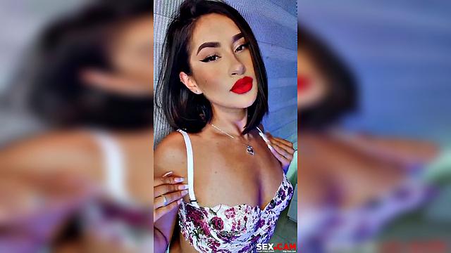 Brunette with Red Lips Teasing Soft