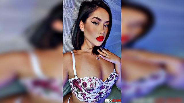 Brunette with Red Lips Teasing Soft