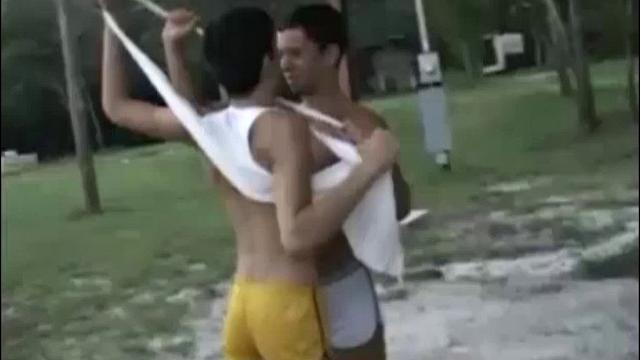 Latin twinks Azz Rico and Roger Rodriguez have a water fight. Then Azz starts sucking on Roger's ten-inch cock. After some ass play, Azz slides his uncut dick up Roger's ass and enjoys various positions.