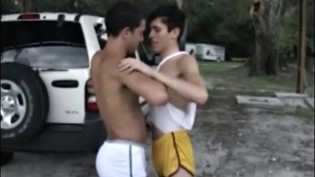 Latin twinks Azz Rico and Roger Rodriguez have a water fight. Then Azz starts sucking on Roger's ten-inch cock. After some ass play, Azz slides his uncut dick up Roger's ass and enjoys various positions.