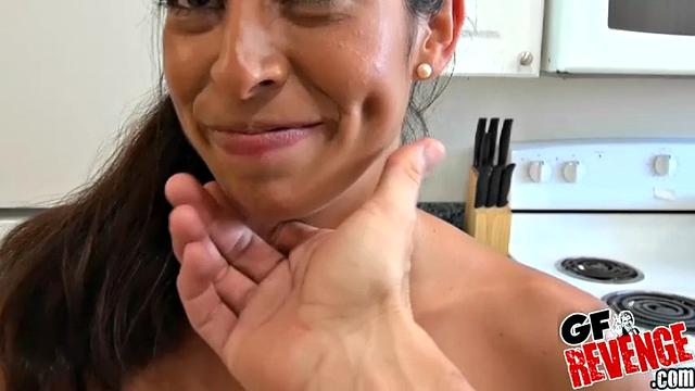 Hot Latina with big tits gets her hairy pussy fucked in steamy POV shower