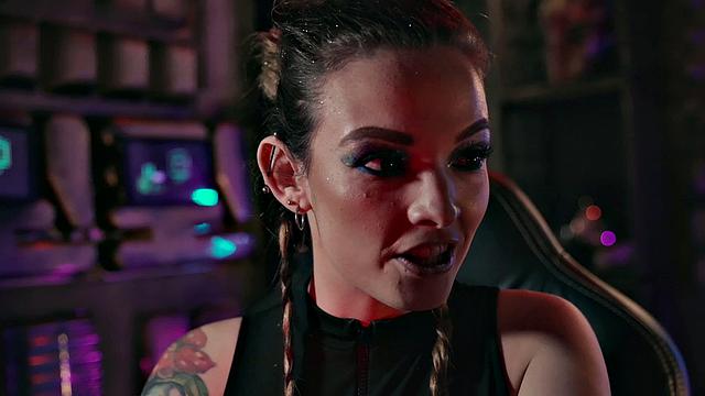 Interracial cowgirl action with a skinny black babe and a smile on her face