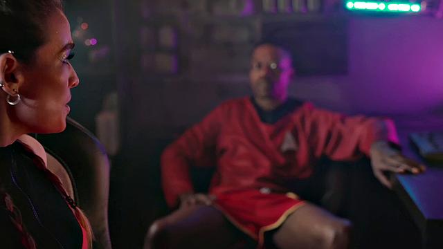 Interracial cowgirl action with a skinny black babe and a smile on her face