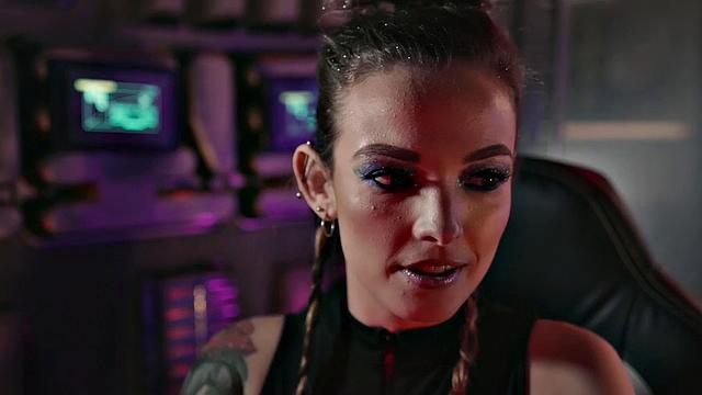 Interracial cowgirl action with a skinny black babe and a smile on her face