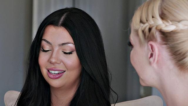 ADULT TIME - Shy Lesbian Serene Siren Loses Virginity To Best Friend's Stepmom Holly Day!