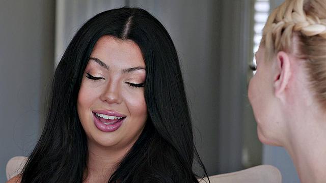 ADULT TIME - Shy Lesbian Serene Siren Loses Virginity To Best Friend's Stepmom Holly Day!