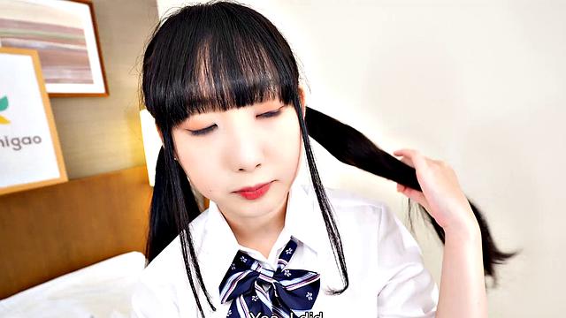 Rin Nanba comes back in a cute uniform to show off her sweet hairy