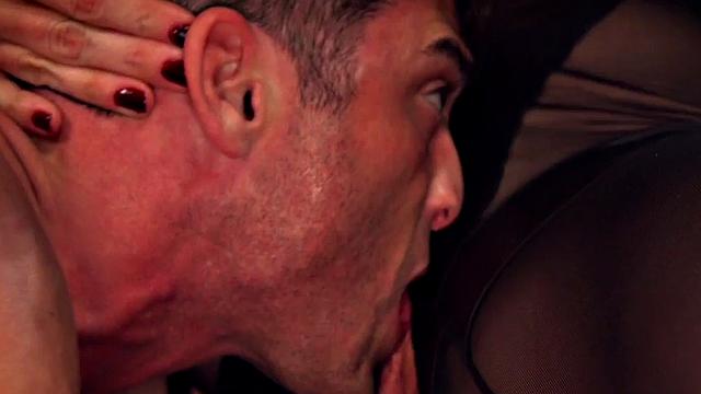 Pegging Black and white femdoms ride sub cock in sex