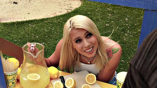 Petite Blonde Teen Gives A Blowjob and Hardcore Fuck With Her Lemonade
