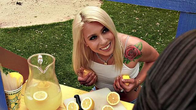 Petite Blonde Teen Gives A Blowjob and Hardcore Fuck With Her Lemonade