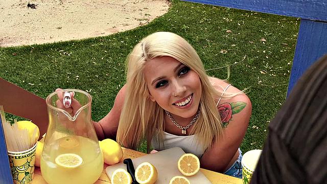 Petite Blonde Teen Gives A Blowjob and Hardcore Fuck With Her Lemonade