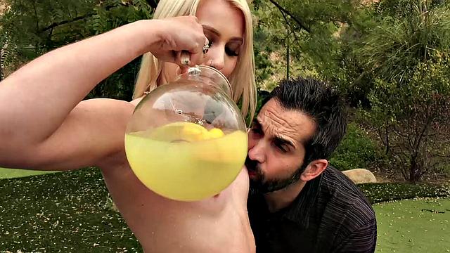 Petite Blonde Teen Gives A Blowjob and Hardcore Fuck With Her Lemonade